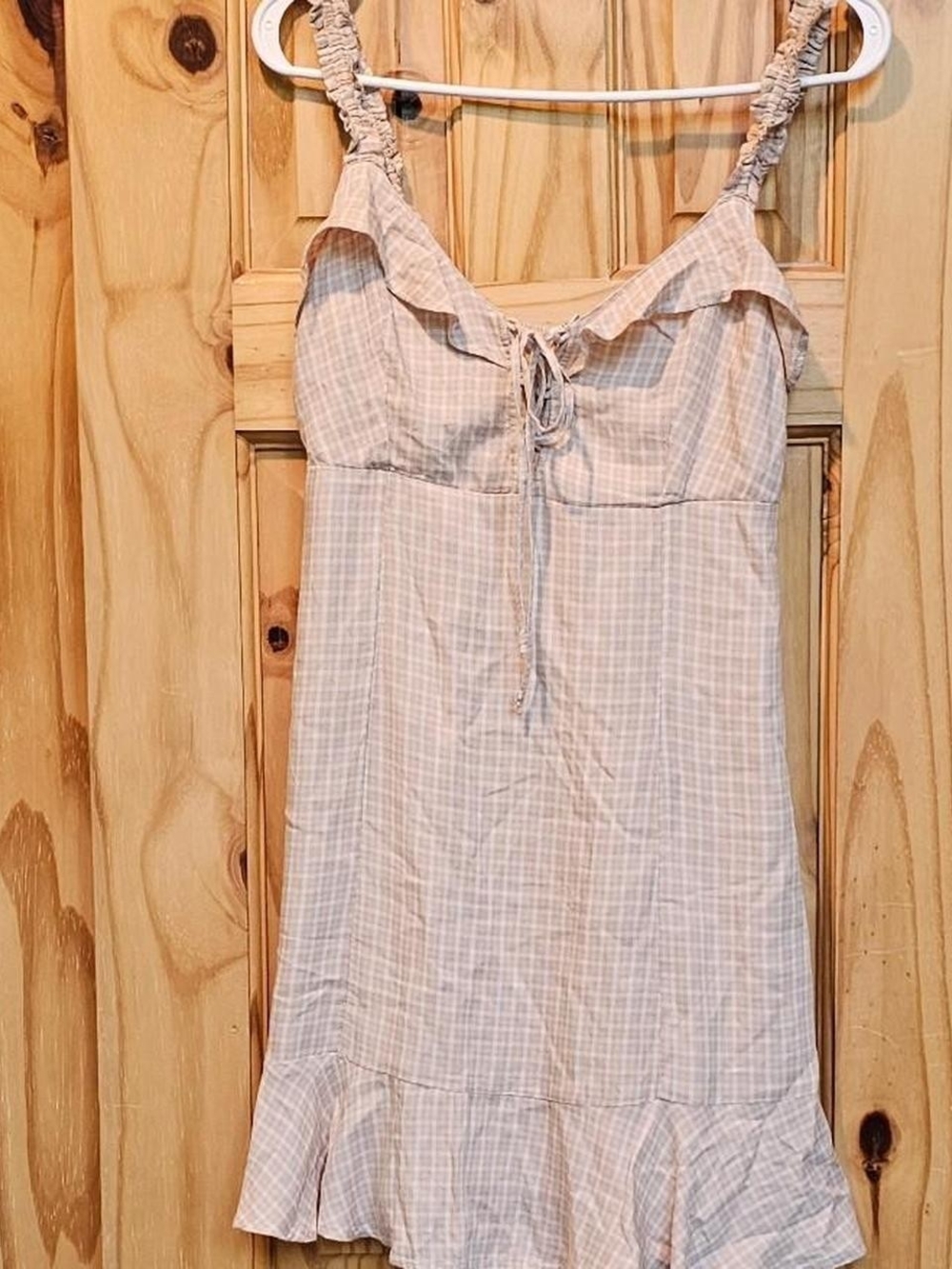 American Eagle Outfitters Light Brown Plaid Ruffle Dress